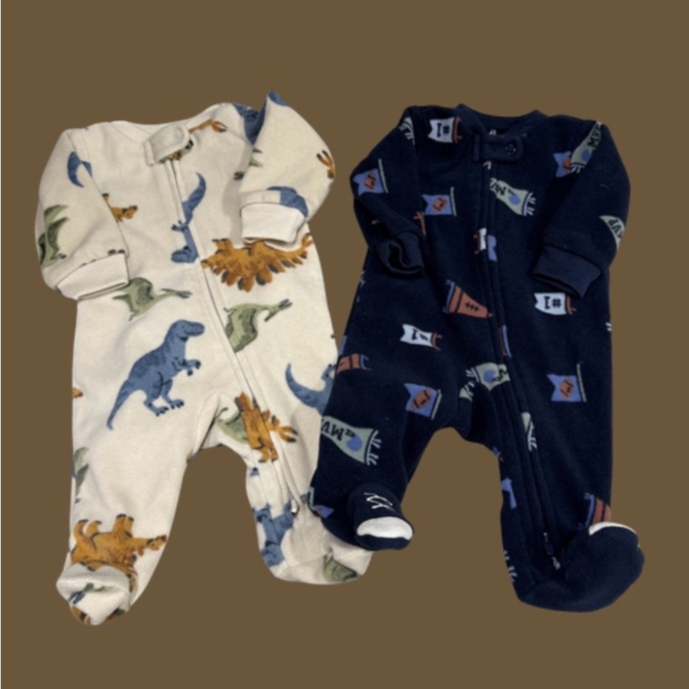 Carter’s Baby Boy Fleece Sleepers Newborn Bundle Dinosaur & Sports